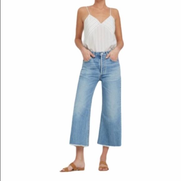 CITIZENS OF HUMANITY COH Emma High Rise Wide Leg Crop Denim Jeans Blue 24 - Picture 2 of 16